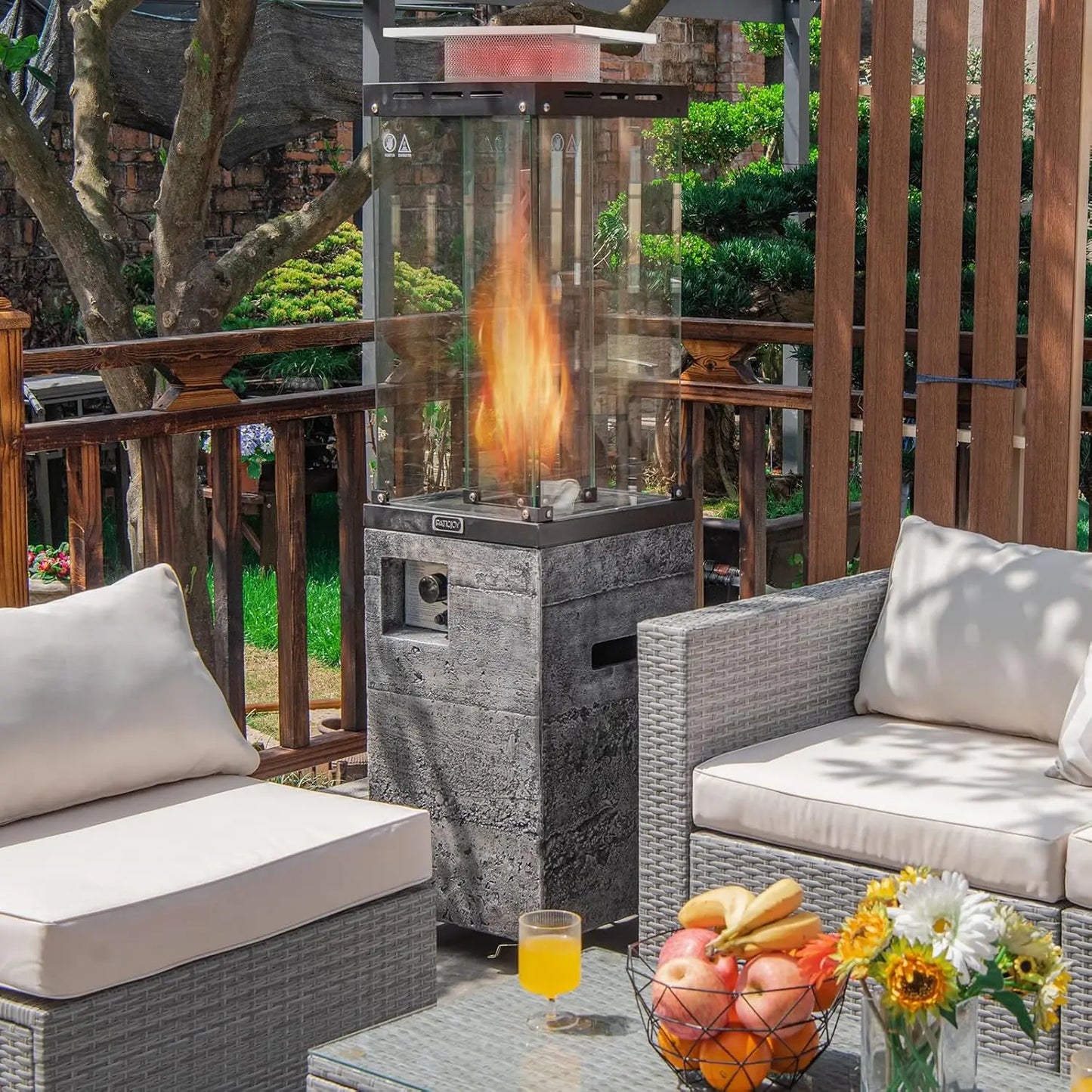 41,000 BTU Propane Patio Heater with Waterproof Cover, Outdoor Heater with Lockable Wheels