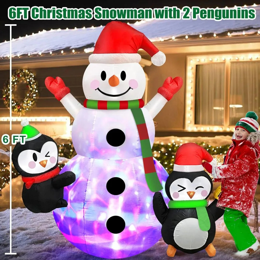 6 FT Christmas Inflatables Snowman with Penguins