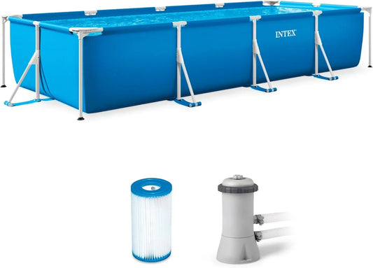 28279EH Rectangular Frame Above Ground Swimming Pool Set: 14ft x 33in – Includes 530 GPH Cartridge Filter Pump