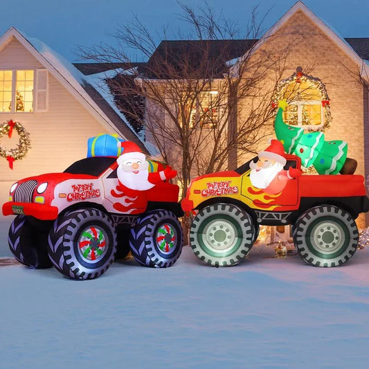 COMIN 7.5 FT Length Christmas Inflatables Truck Outdoor Decoration Blow Up Santa Claus