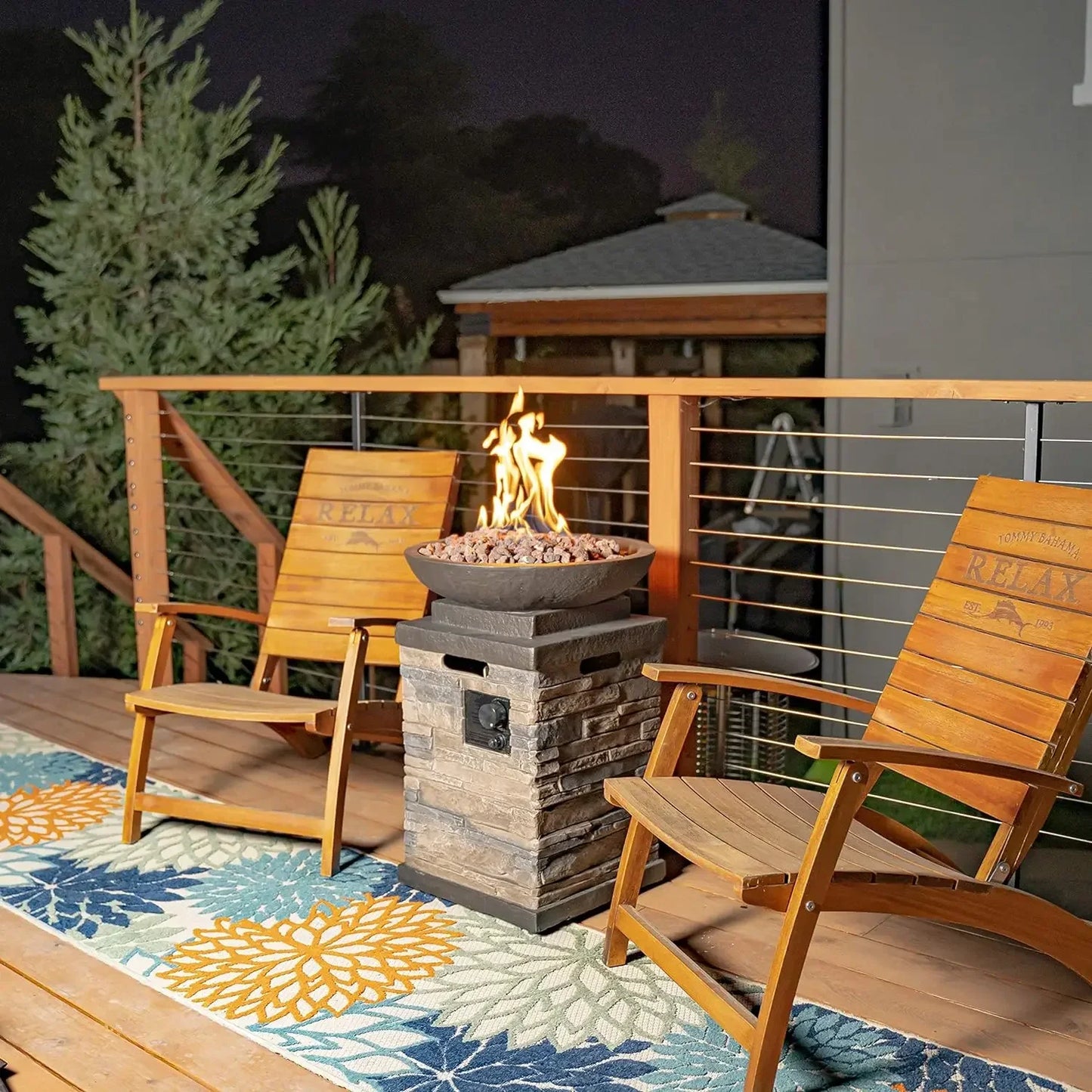 63172 Propane Fire bowl Column Realistic Look Fire pit Heater