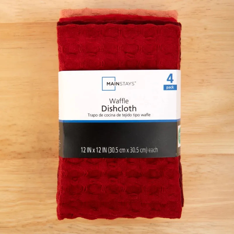 4 Pieces Waffle Dishcloths Red Convenient Size