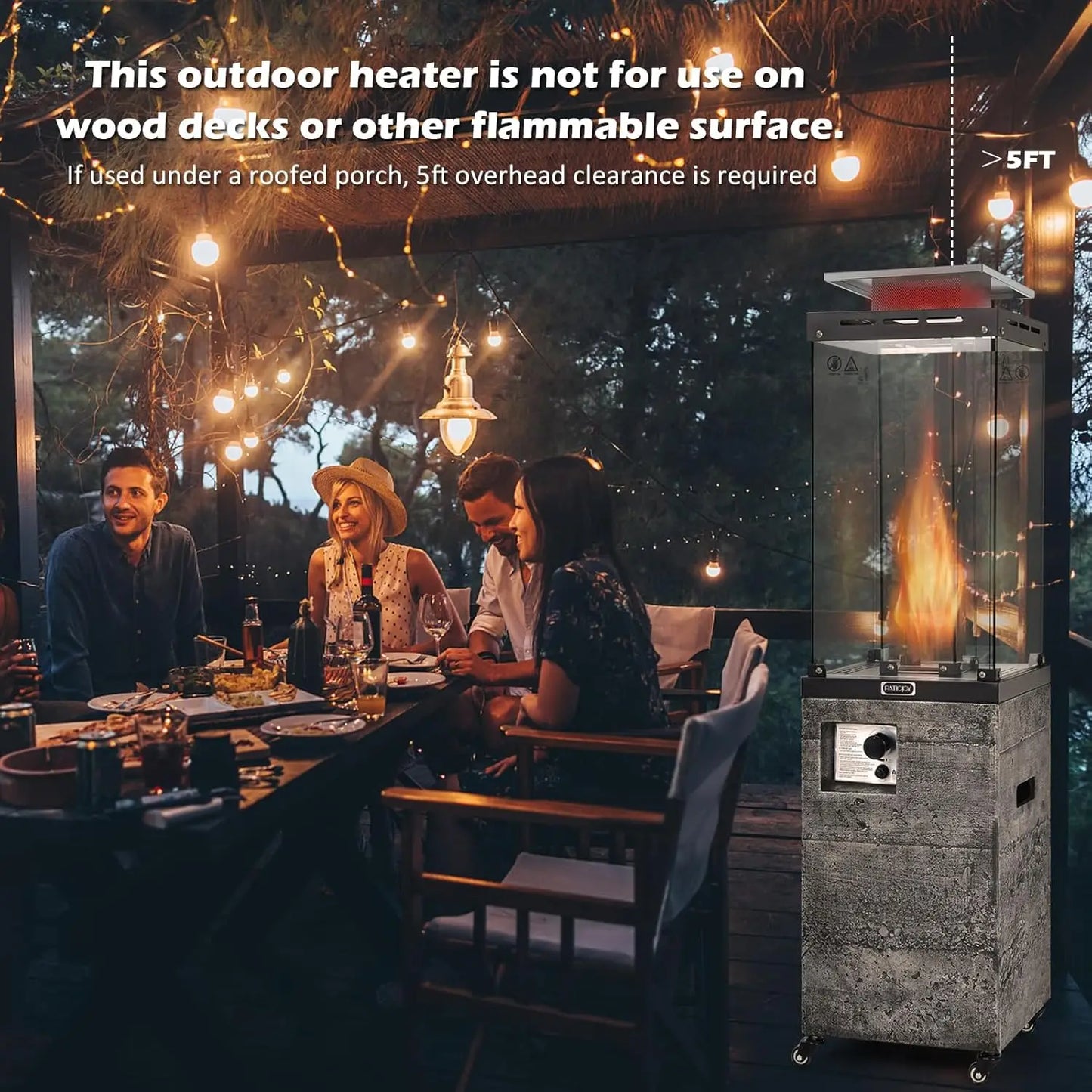 41,000 BTU Propane Patio Heater with Waterproof Cover, Outdoor Heater with Lockable Wheels