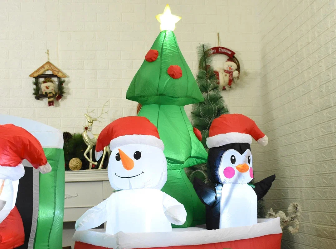 Giant Train Inflatable Toys Christmas Outdoor Decoration LED Inflatable Santa Claus Snowman Xmas Tree for Garden New Year Decor