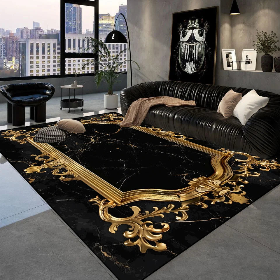 Luxury Black Golden Carpets Retro European Living Room Carpet Hotel Hall
