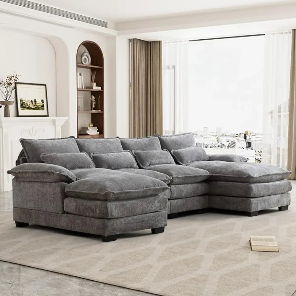 110" U Shape Sectional Cloud Couch,Modern Chenille Comfy Modular Sofa, 4 Seat Sleeper,Double Chaise