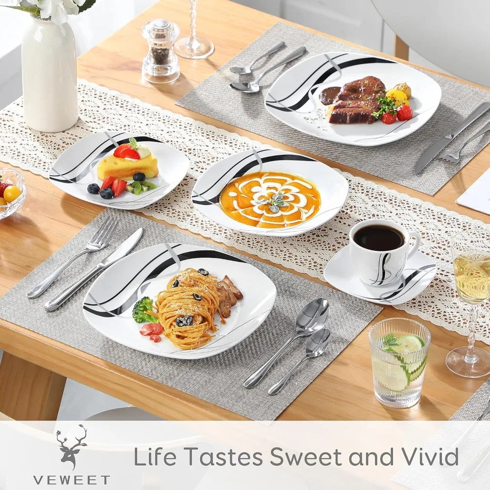 30-Piece Dinnerware Sets for 6, Porcelain Dinner Set