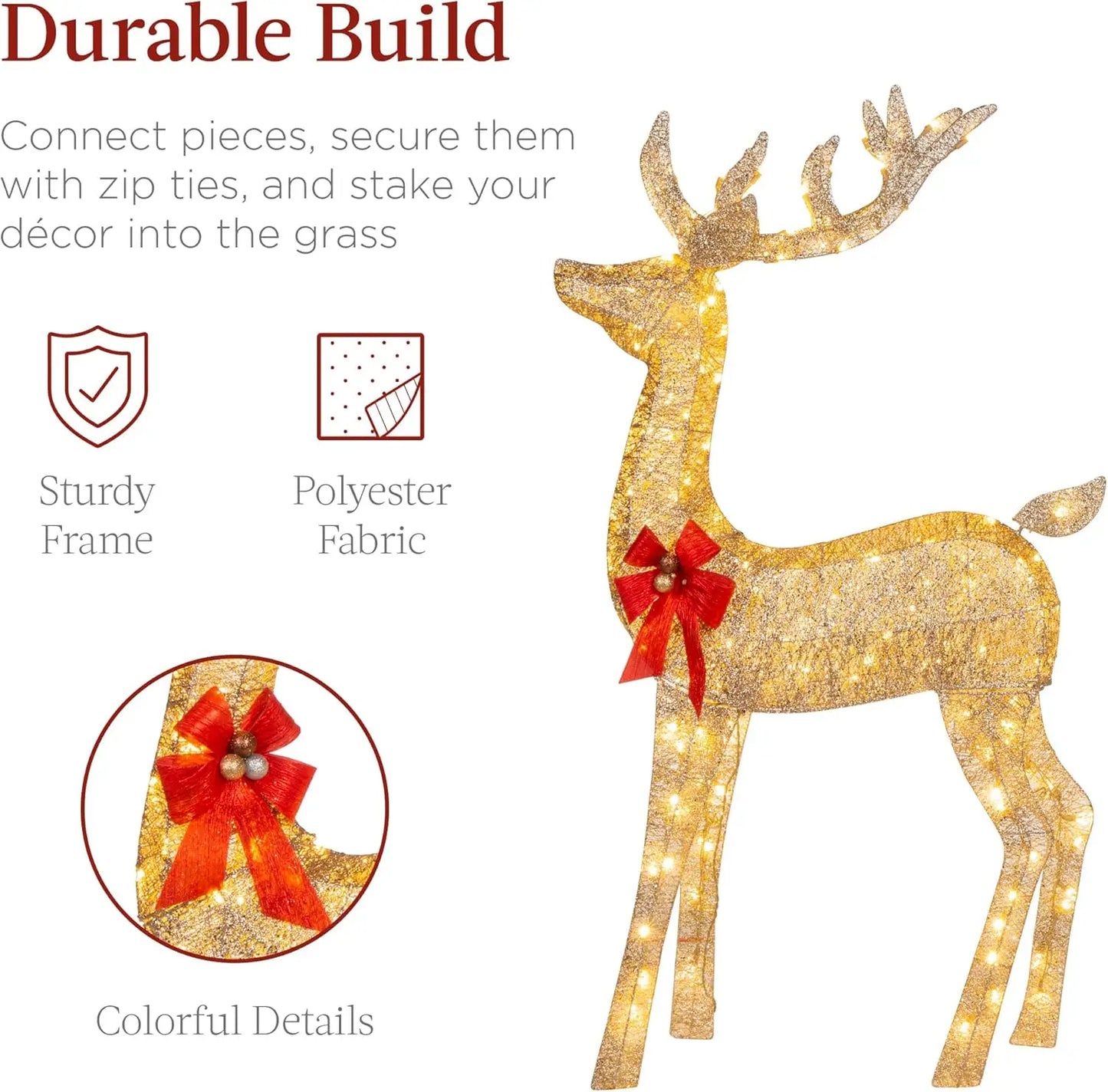 3-Piece Large Lighted Christmas Deer Family Set 5Ft Outdoor Yard Decoration
