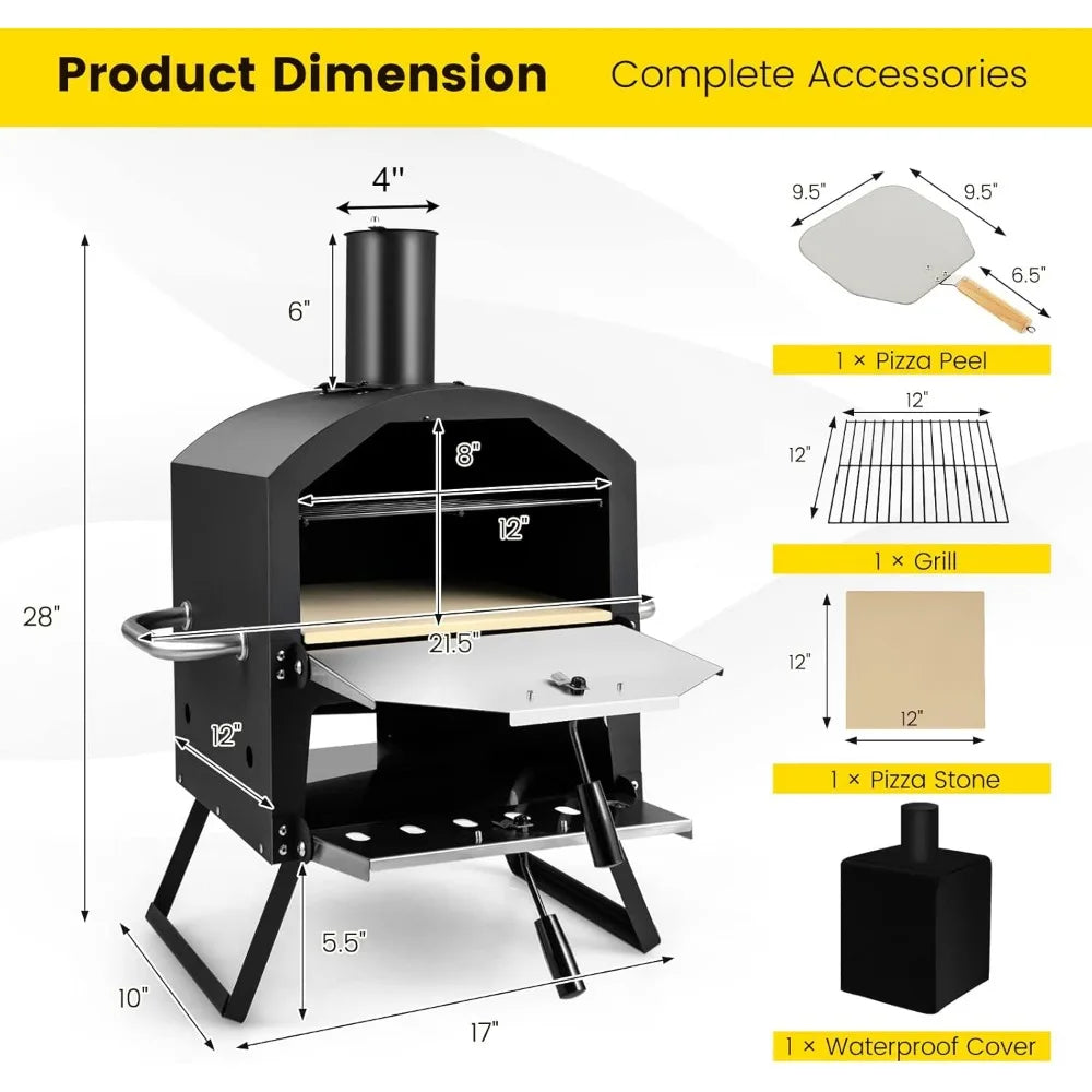 Giantex Outdoor Pizza Oven Wood Fired, 2-Layer Pizza Maker with Stone