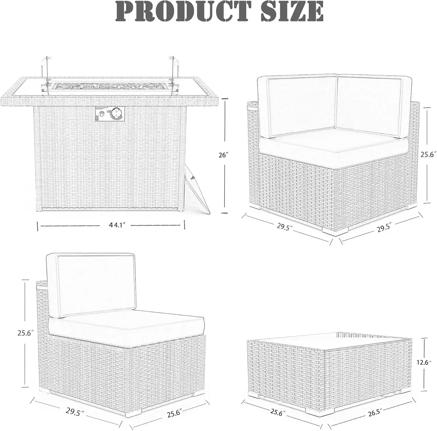Patio Furniture Set  Fire Pit Table, Outdoor Sectional Wicker Conversation Sofa Sets