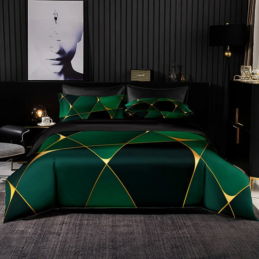 Well Made Green Bedding Set Nordic StyleDuvet Cover 245x210 with Pillowcase ,for King Queen Full Size