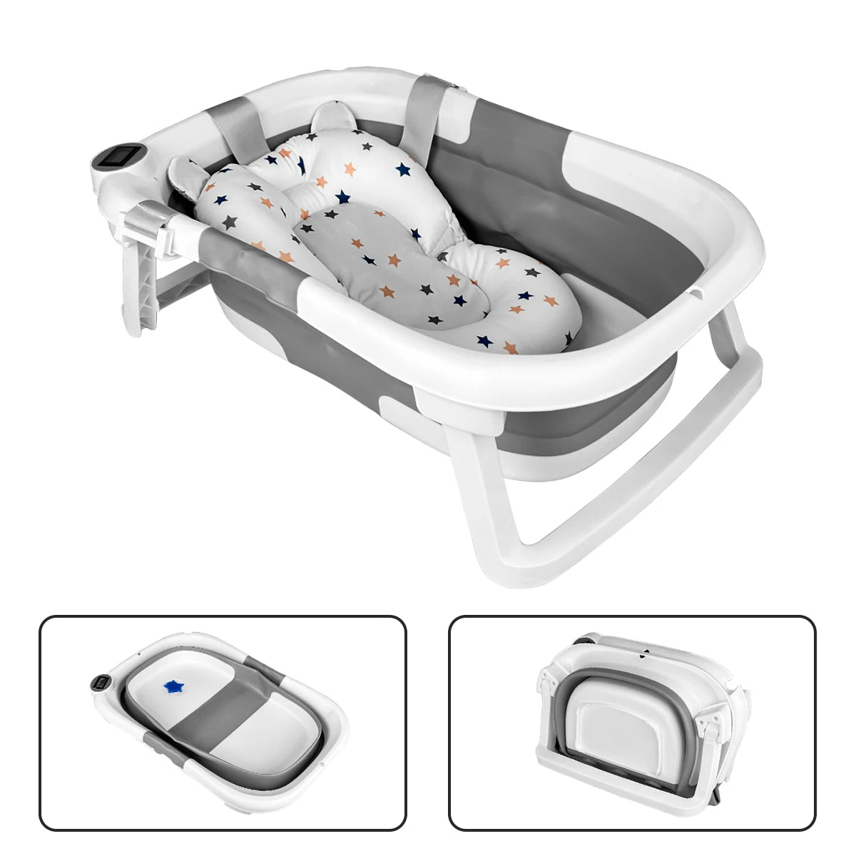 Foldable Baby Bathtub, Baby Bathtub With Soft Cushion And Thermometer