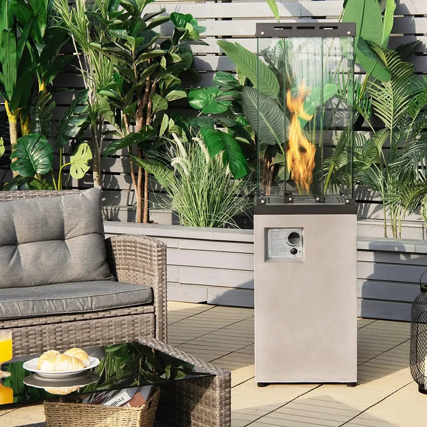 41,000 BTU Propane Patio Heater with Waterproof Cover, Outdoor Heater with Lockable Wheels