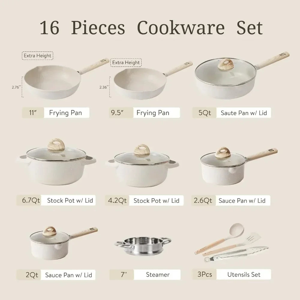 16pcs Pots and Pans Set Pot Frying Pan Set of Pots for Cooking Nonstick Cookware
