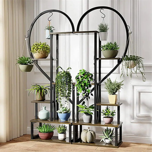 2X Metal Creative Heart Shape Ladder Plant Stands Flower Shelf 6 Tier 20 Pots Holder Large Capacity