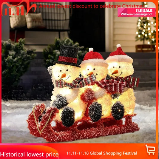 Christmas Decoration with 60LED Lights, Snowman Family Outdoor for Yard Patio Lawn Garden