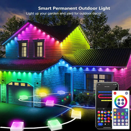 Smart Permanent Outdoor Lights, 100ft Smart Eave Lights for House Christmas Halloween Party Deco