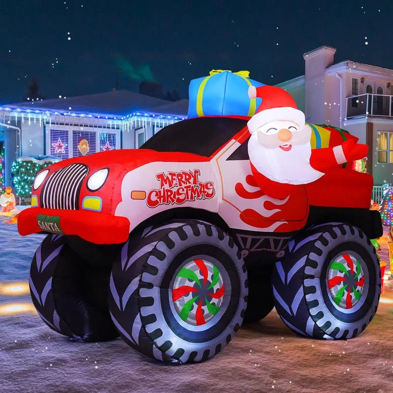COMIN 7.5 FT Length Christmas Inflatables Truck Outdoor Decoration Blow Up Santa Claus