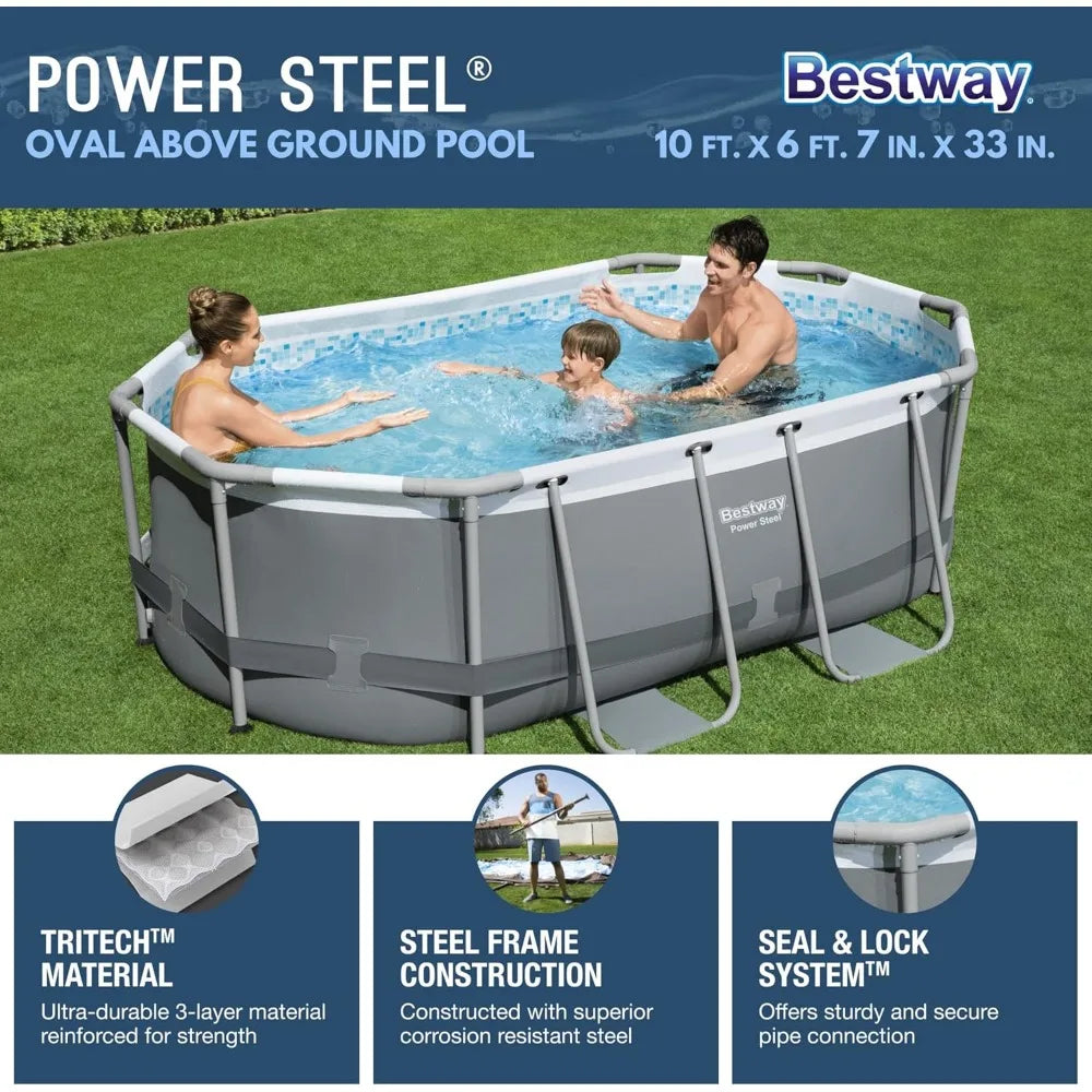 Oval Above Ground Pool Set (10' x 6'7" x 33")| Includes Filter Pump & ChemConnect Dispenser