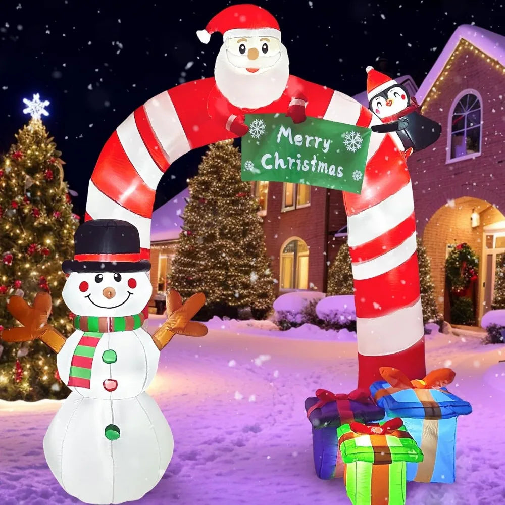 Christmas Santa 8FT Candy Cane Archway, Santa Penguin and Snowman Arch, Blow Up Yard Decorations