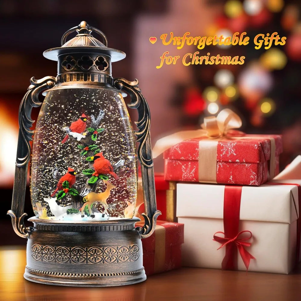 13.4" Christmas Snow Globe Lantern with Swirling Glitter