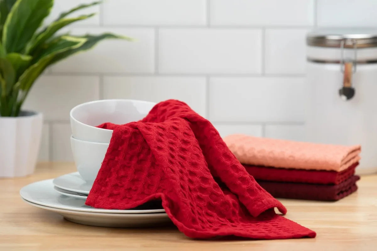 4 Pieces Waffle Dishcloths Red Convenient Size