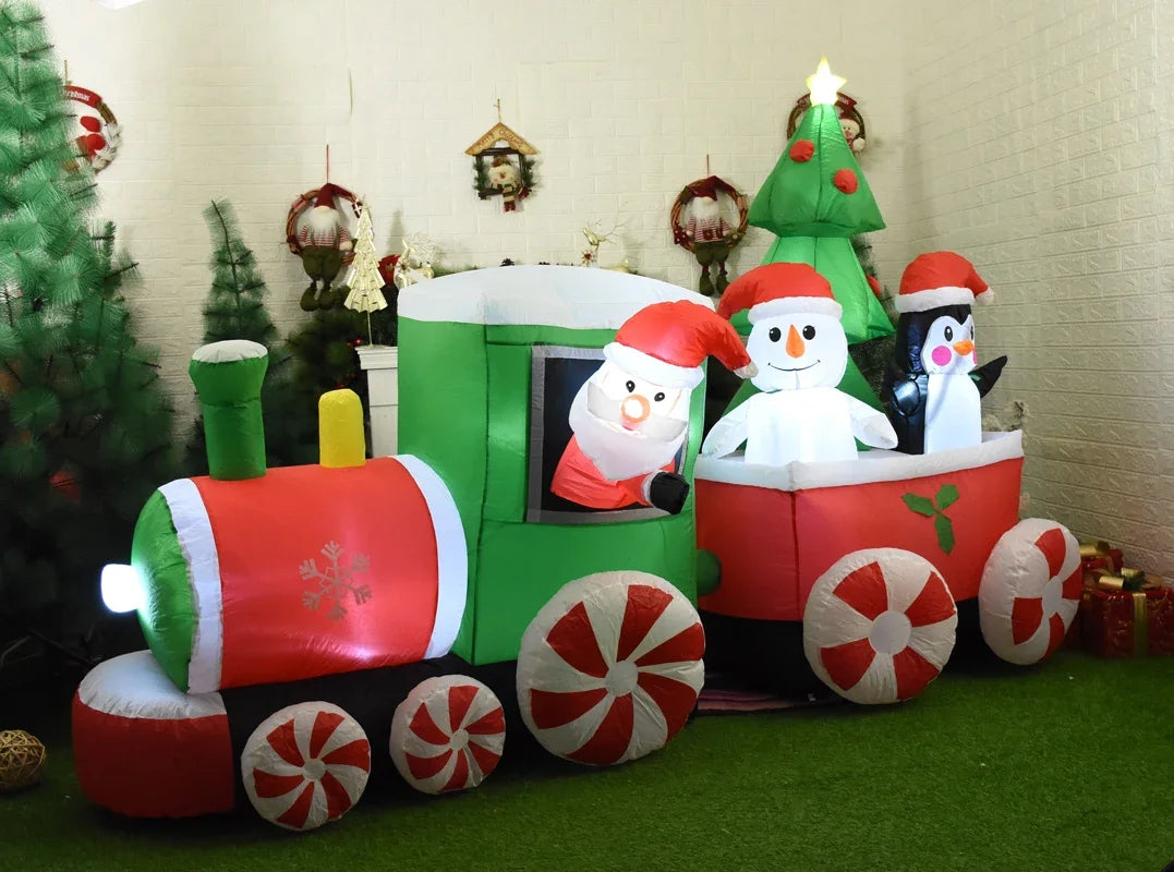 Giant Train Inflatable Toys Christmas Outdoor Decoration LED Inflatable Santa Claus Snowman Xmas Tree for Garden New Year Decor