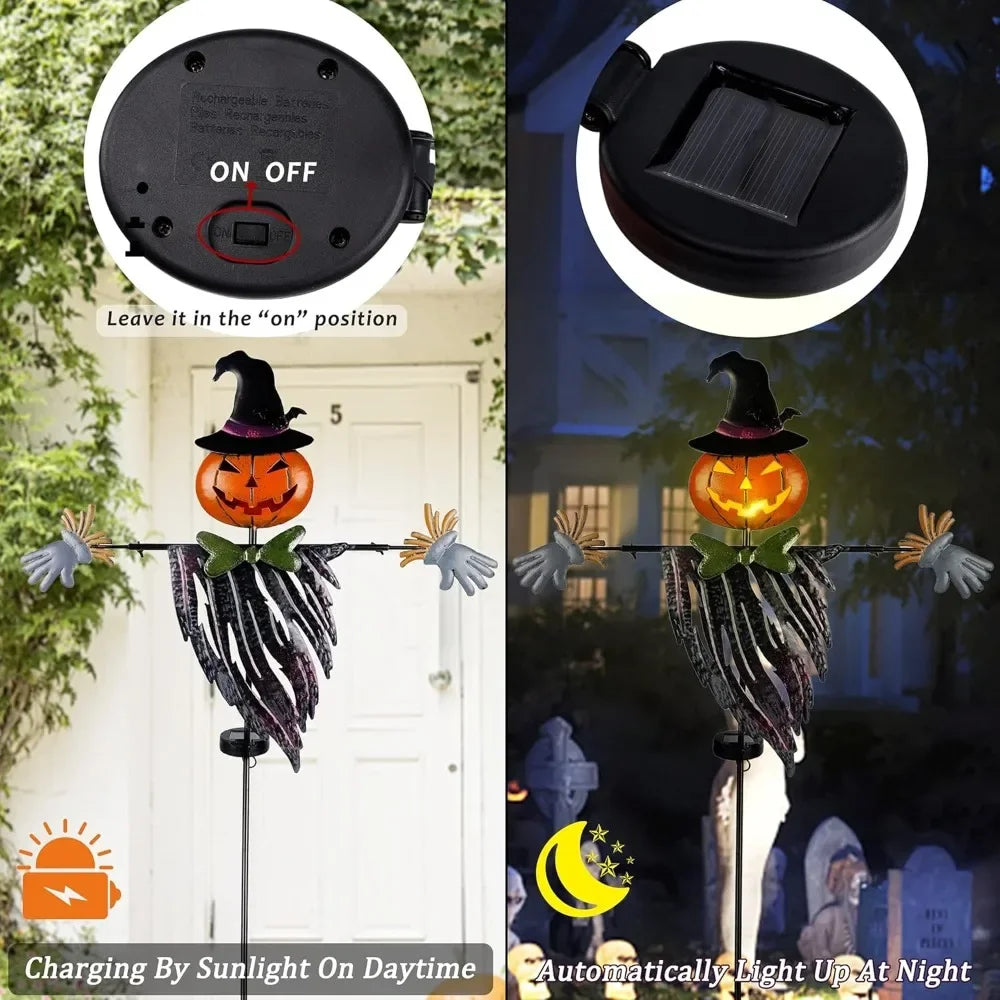 Halloween Ghost Lulu Home Halloween Yard Stake, 46.4" Solar Lighted Metal Pumpkin