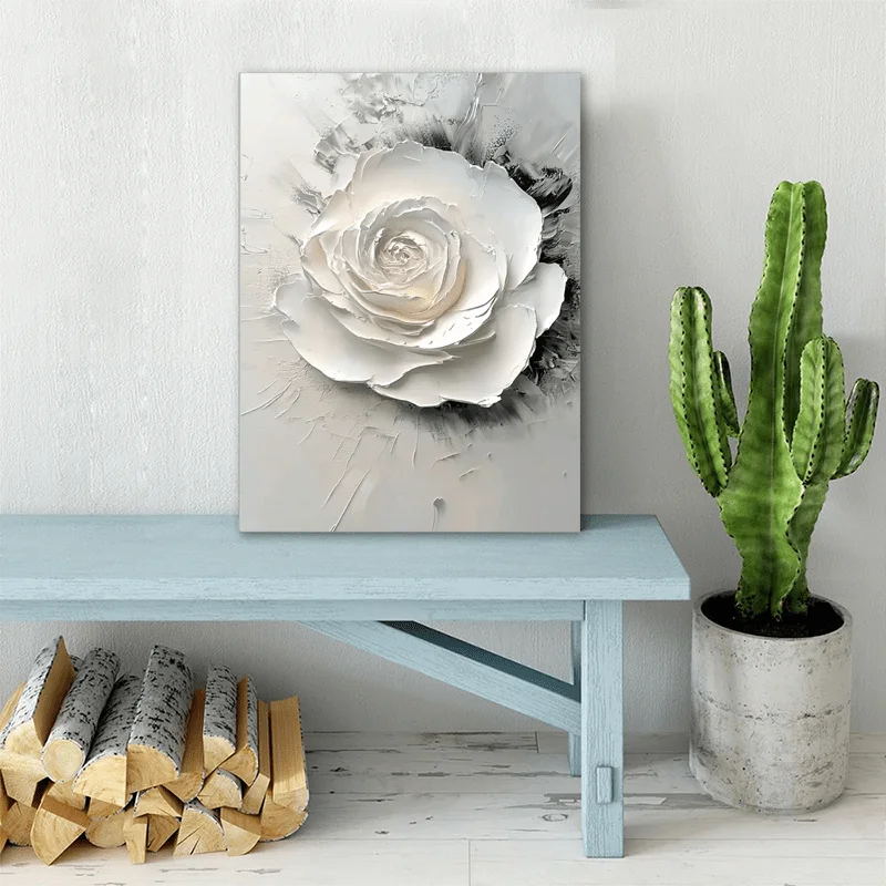 White Rose Canvas Art Decorations with 3D Texture