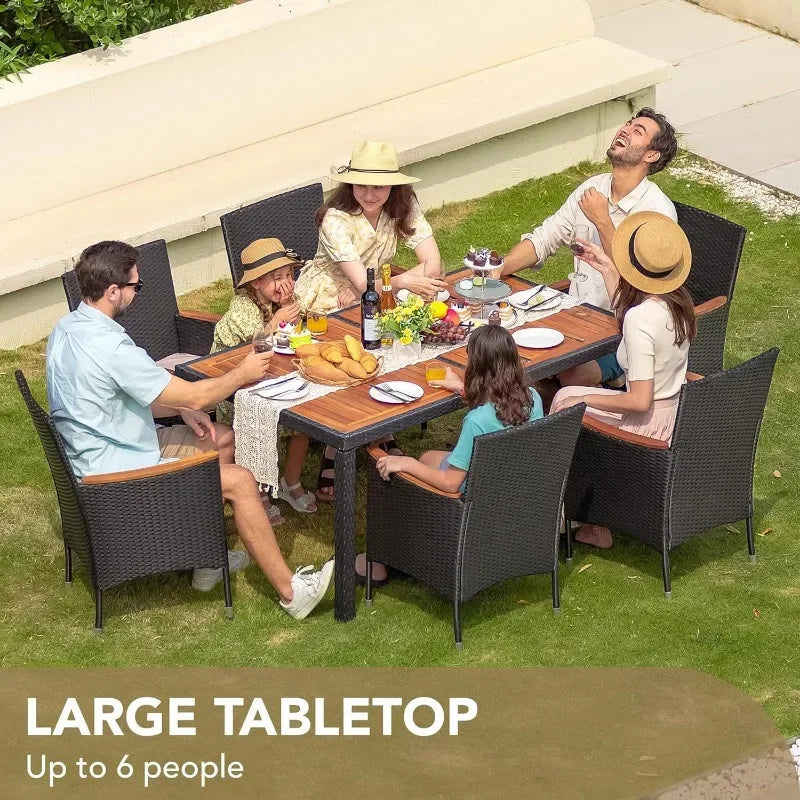 7 Pieces Outdoor Patio Furniture Set with Acacia Wood Table Top