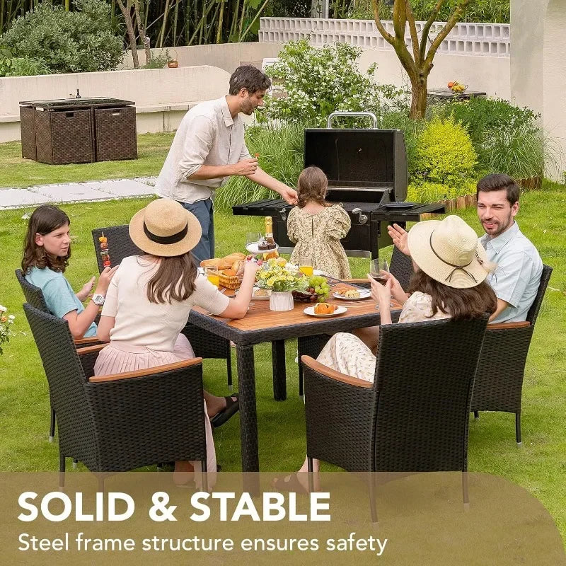 7 Pieces Outdoor Patio Furniture Set with Acacia Wood Table Top
