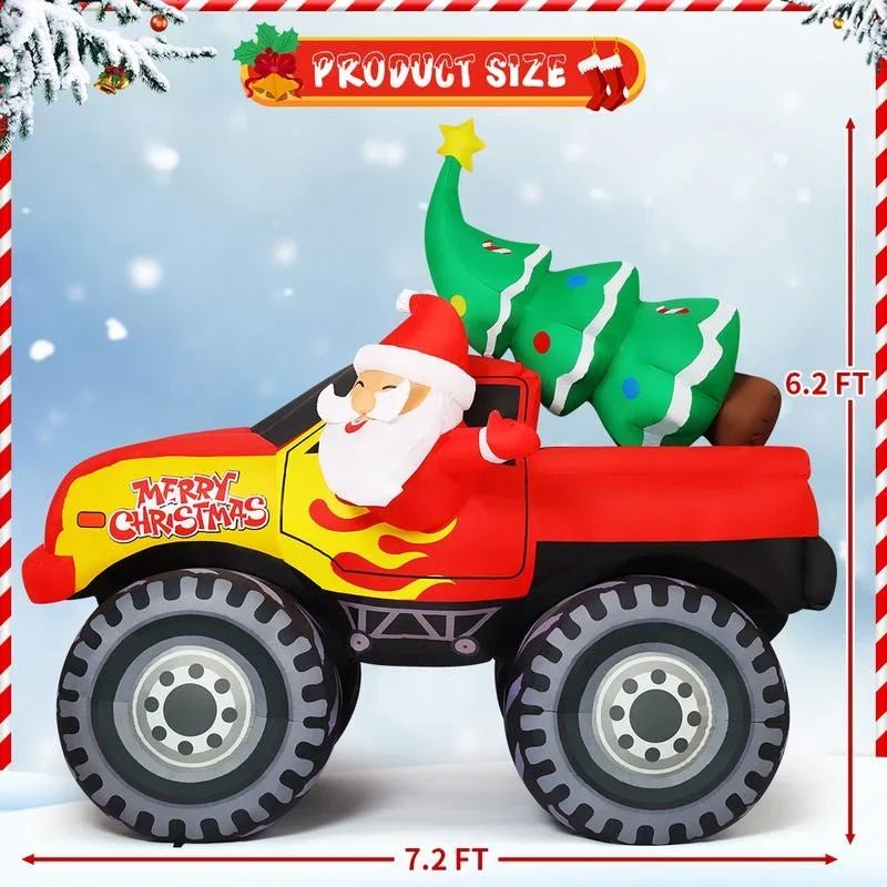 COMIN 7.5 FT Length Christmas Inflatables Truck Outdoor Decoration Blow Up Santa Claus