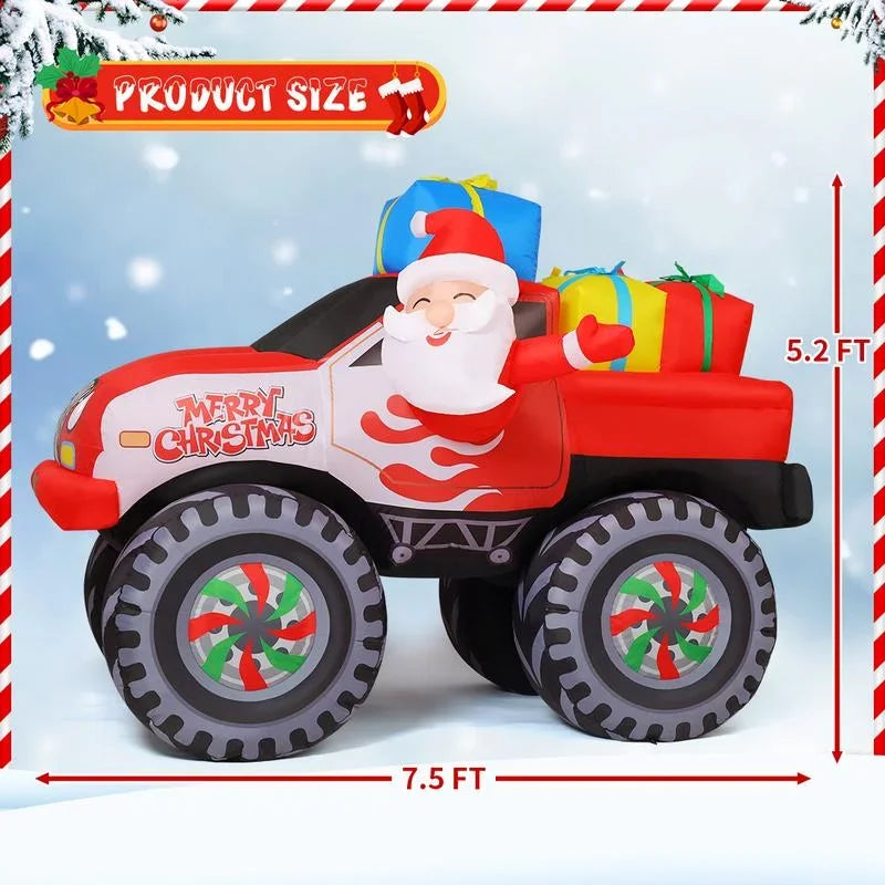 COMIN 7.5 FT Length Christmas Inflatables Truck Outdoor Decoration Blow Up Santa Claus