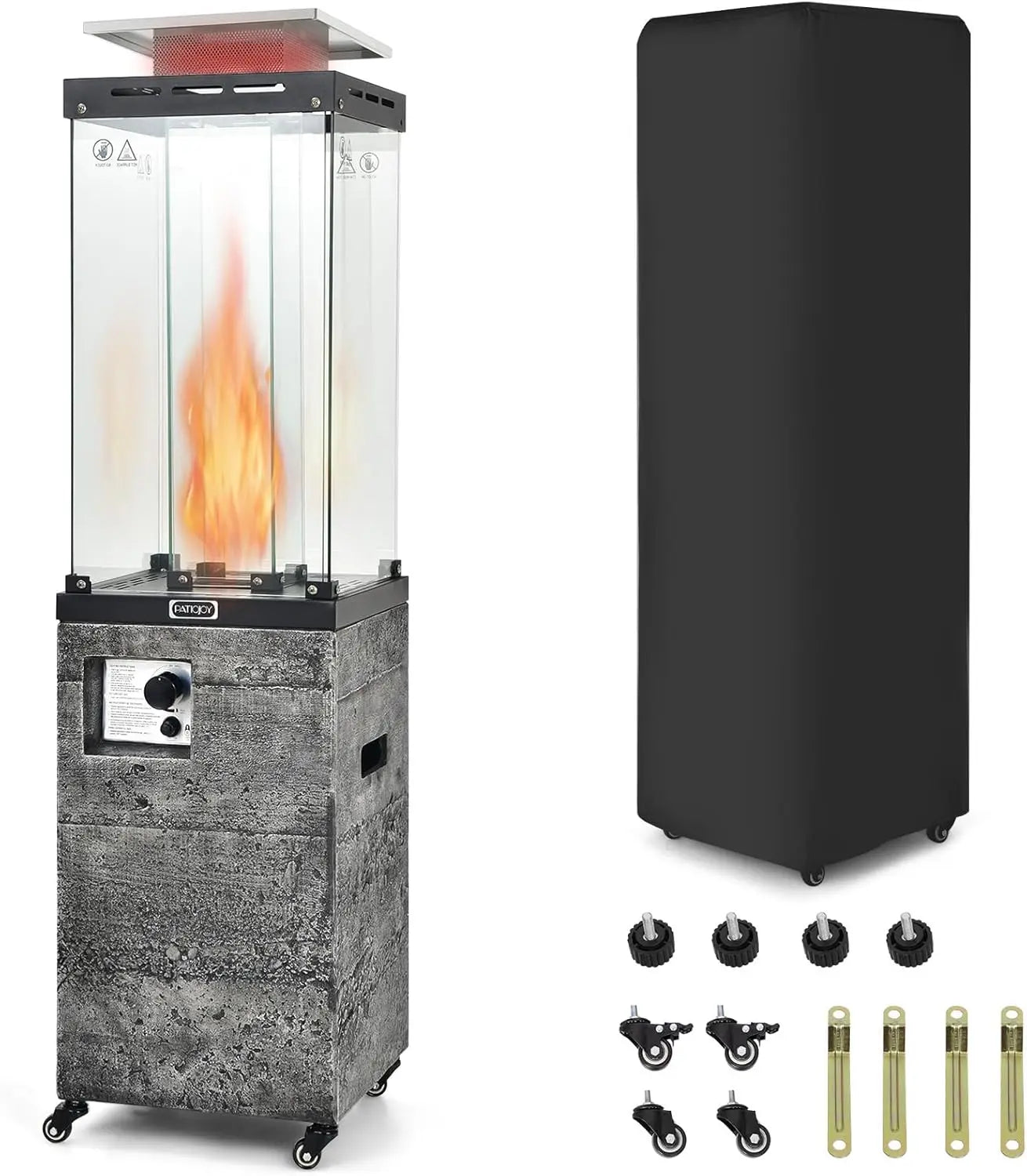 41,000 BTU Propane Patio Heater with Waterproof Cover, Outdoor Heater with Lockable Wheels