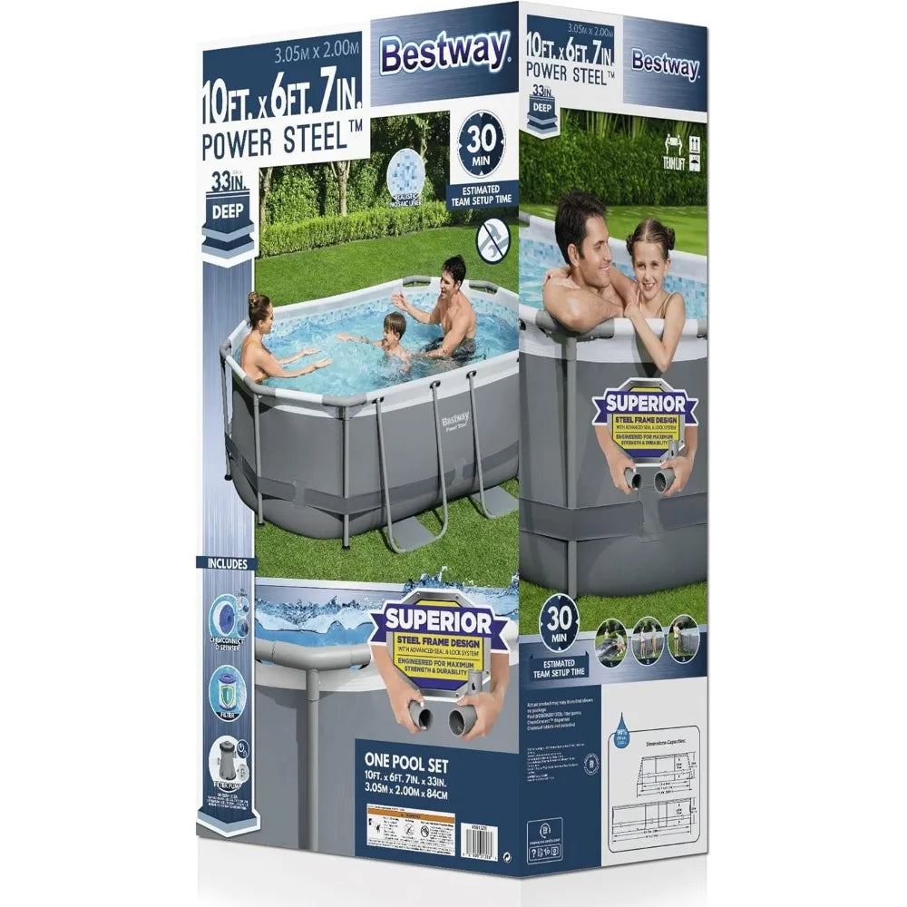 Oval Above Ground Pool Set (10' x 6'7" x 33")| Includes Filter Pump & ChemConnect Dispenser