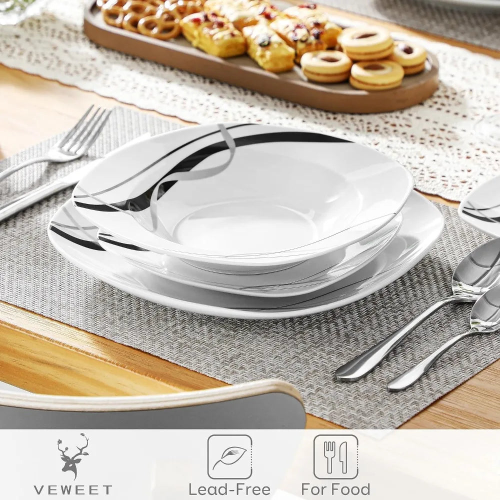 30-Piece Dinnerware Sets for 6, Porcelain Dinner Set