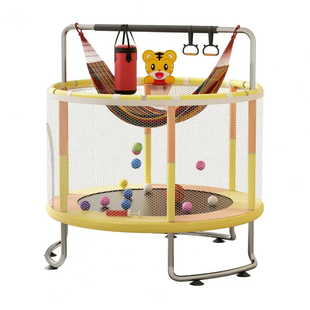 5FT Kids Trampoline, Adjustable Baby Toddler Trampoline with Basketball Hoop, Swing, Sandbag