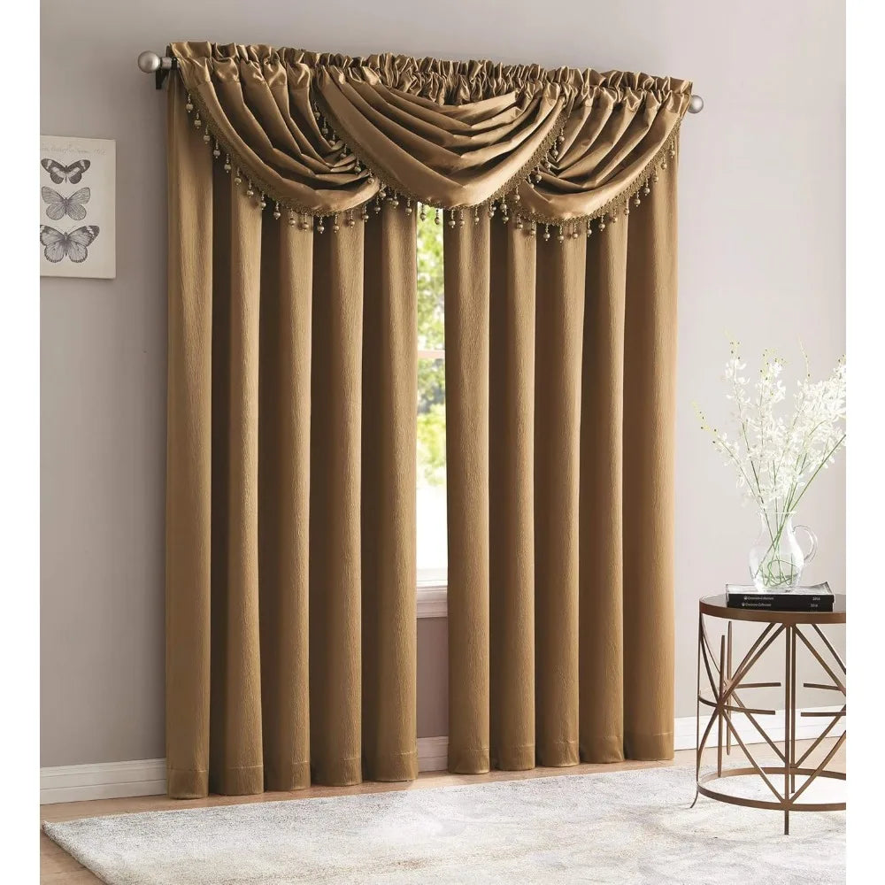 Bridget 5 Piece Crushed Satin Curtain Set with Beaded Austrian Valances