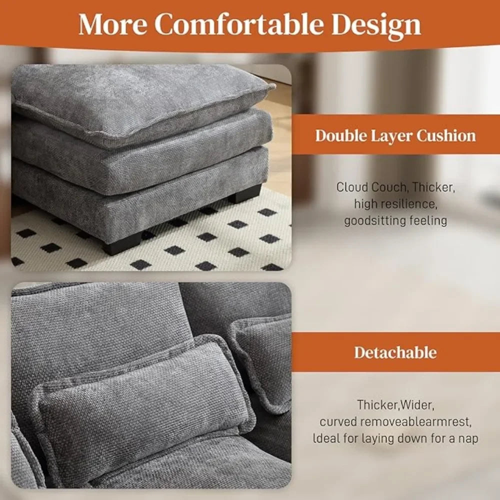 110" U Shape Sectional Cloud Couch,Modern Chenille Comfy Modular Sofa, 4 Seat Sleeper,Double Chaise