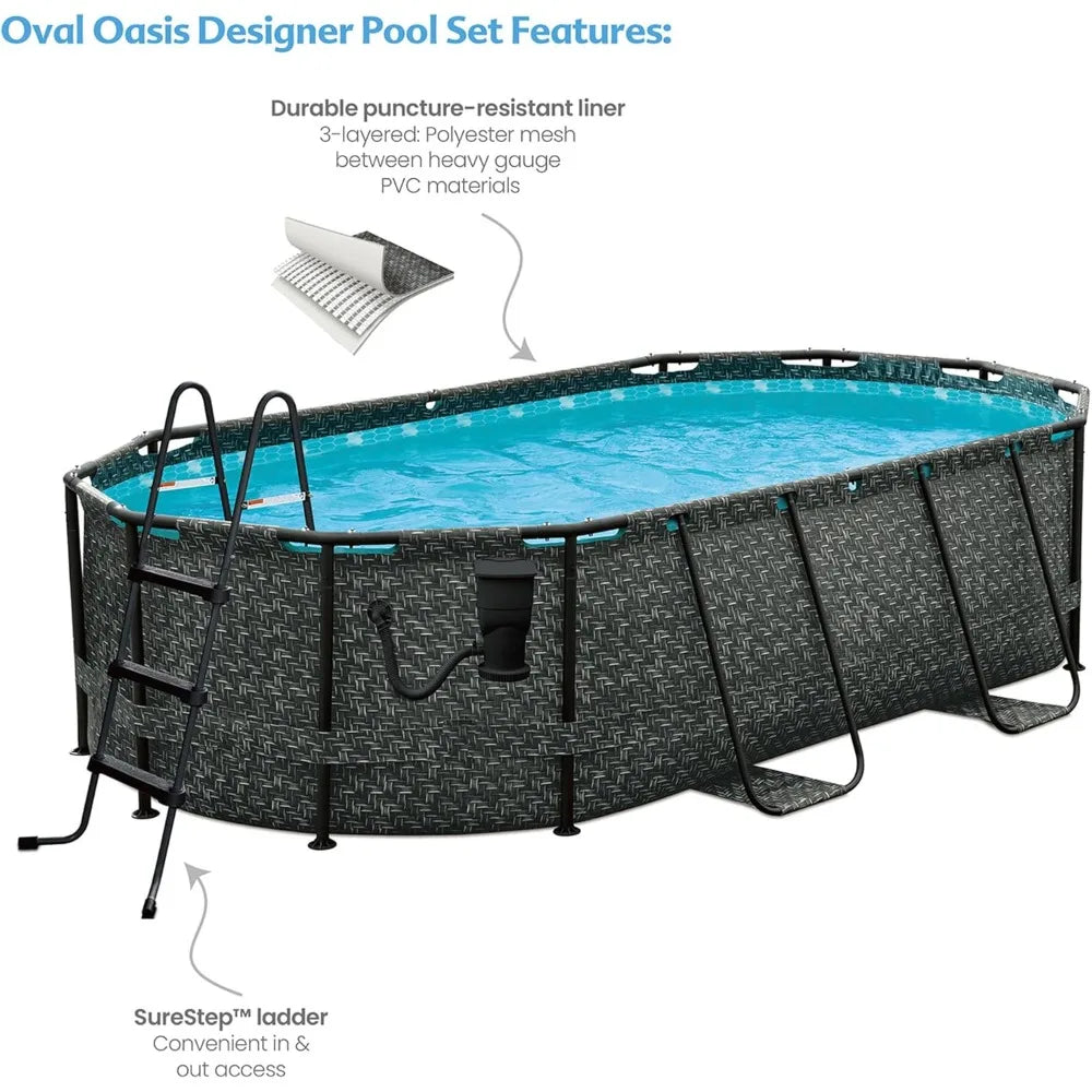 167 by 98 by 39.5 Inches Oasis Designer Oval Frame Outdoor Above Ground Swimming Pool