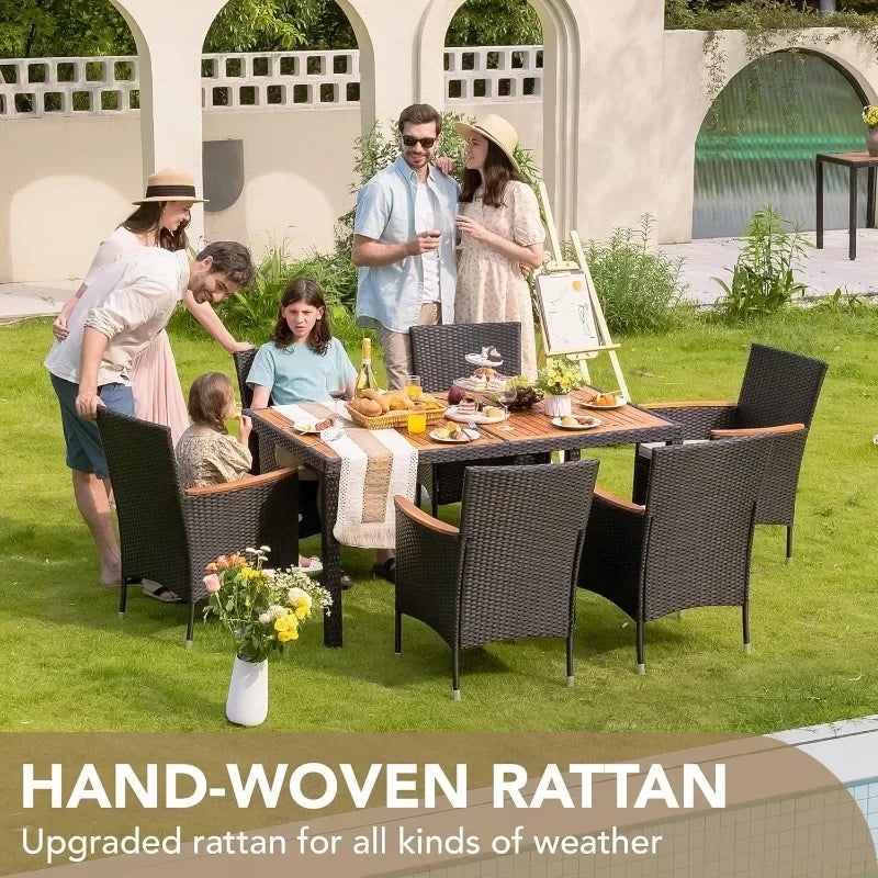 7 Pieces Outdoor Patio Furniture Set with Acacia Wood Table Top