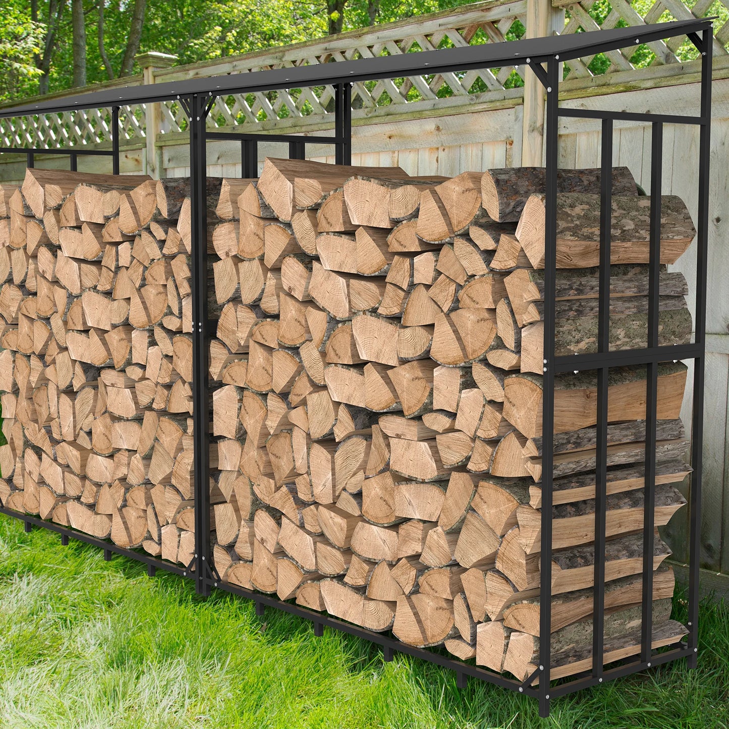 Extra Large Tall Outdoor Firewood Rack with Cover Heavy Duty Square Strong Stand