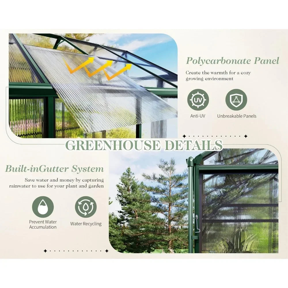 8x8x7.5 FT Greenhouse - Outdoor Aluminum Polycarbonate Greenhouse Walk in Greenhouse for Outdoors