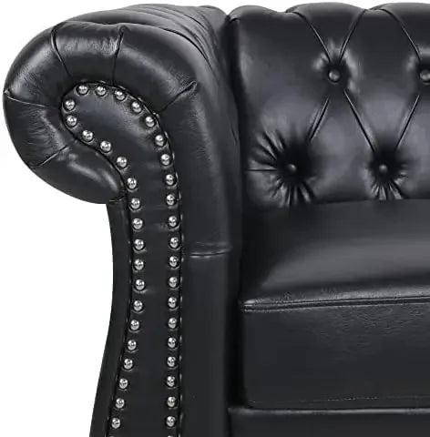 3 Pieces of Living Room Furniture Sofa Sets, Modern Faux Leather Chesterfield Sofa&Chesterfield Club Chair
