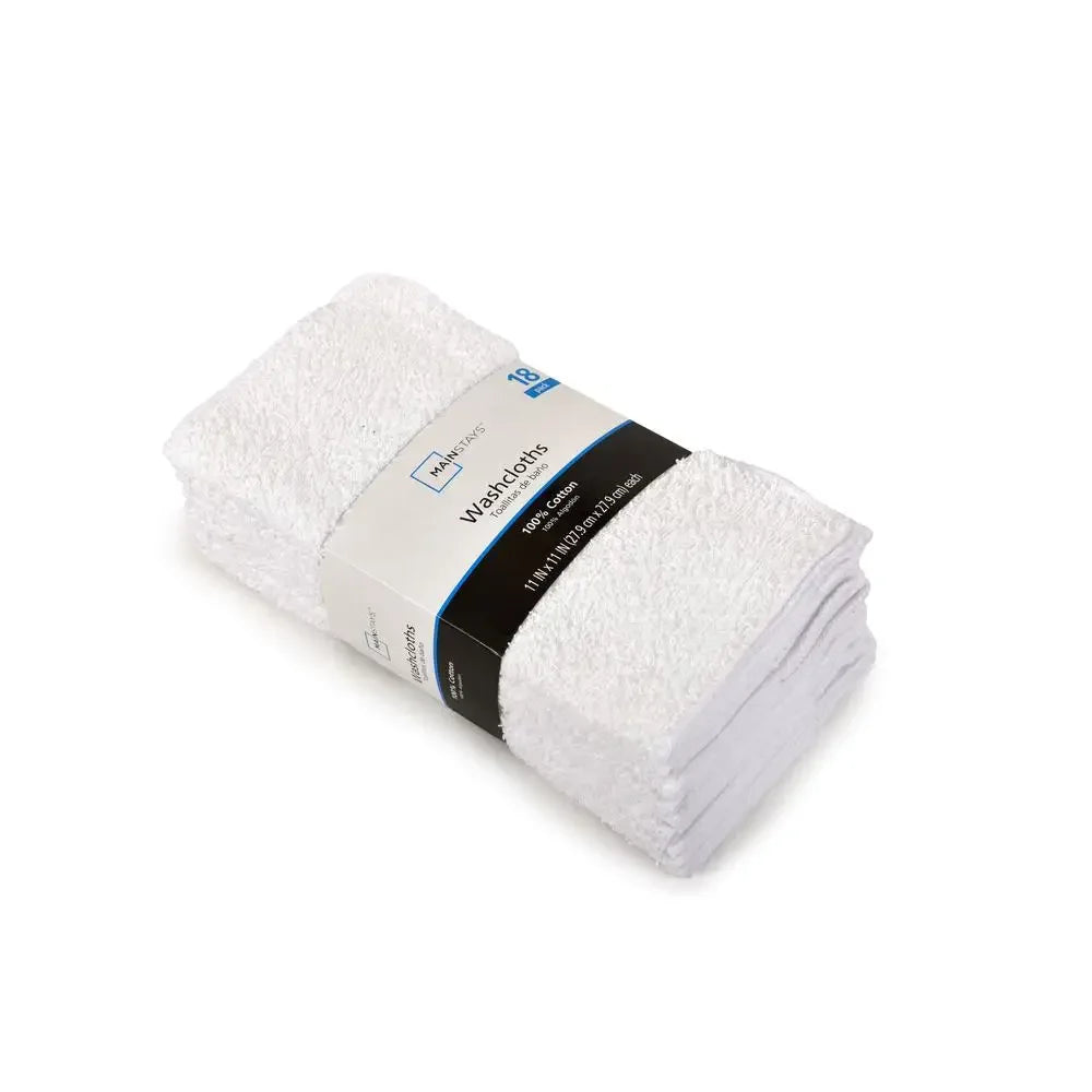 18-Pack Cotton Washcloth Bundle White Quick Dry