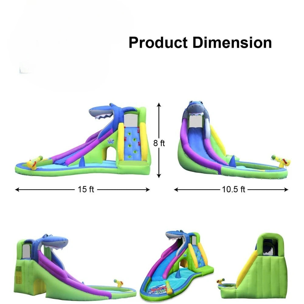 NEW!Inflatable Water Slide,Shark Bounce House w/Slide for Wet and Dry,Playground Sets for Kids Backyard