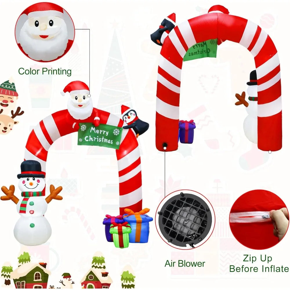 Christmas Santa 8FT Candy Cane Archway, Santa Penguin and Snowman Arch, Blow Up Yard Decorations